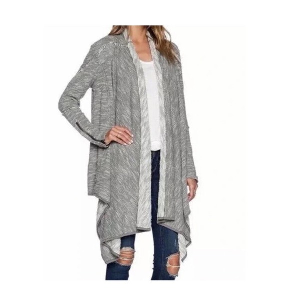 Free People Jackets & Blazers - Free People Gray Cardigan Open Front Asymetric Waterfall Xs Boho Oversized